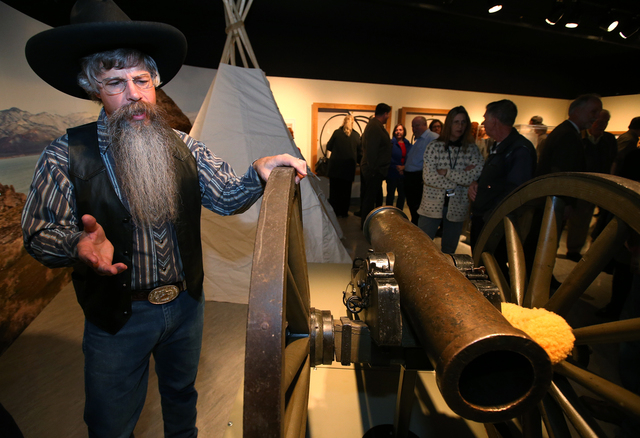 Tony Argento talks about the Fremont Cannon at the "Finding Fremont: Pathfinder of the West" exhibit at the Nevada State Museum, in Carson City, Nev., on Wednesday, Jan. 29, 2014. (Las V ...