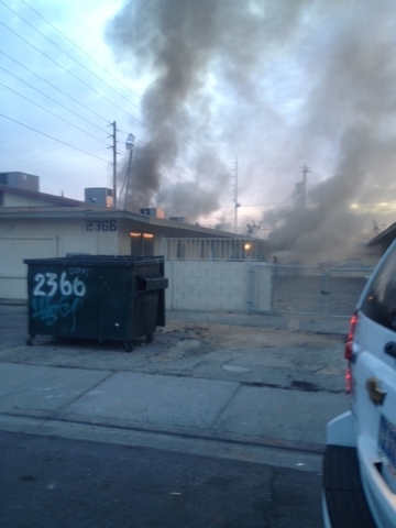A fire burns at a single-story apartment early Thursday morning near the intersection of East Carey Avenue and North Daley Street in North Las Vegas. (Courtesy, North Las Vegas Fire Department)