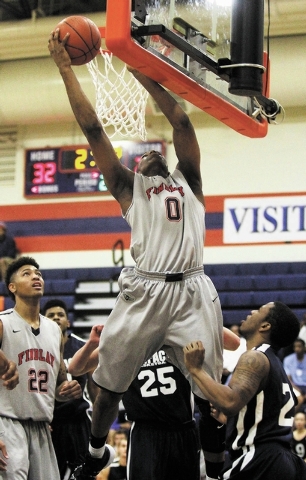 Findlay Prep's Horace Spencer (0) grabs a rebound while taking on Impact Academy at Bishop Gorman in Las Vegas on Saturday, Jan. 11, 2014. (Jason Bean/Las Vegas Review-Journal)