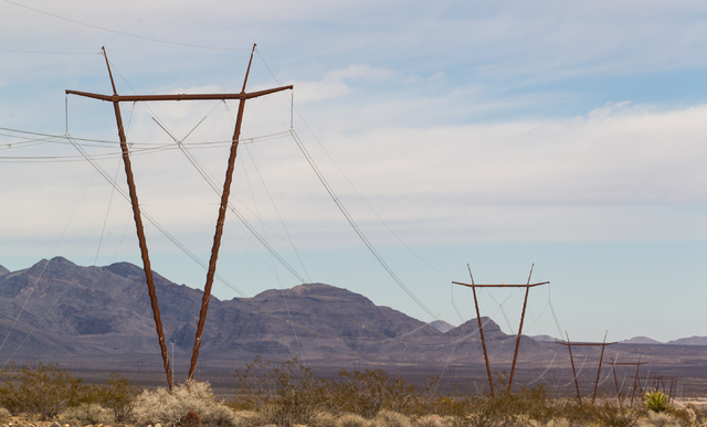 The One Nevada Transmission Line is seen after the dedication ceremony at the Harry Allen Generating Station, north of Las Vegas, on Thursday, Jan. 23, 2014. The 231-mile line, owned by Great Basi ...