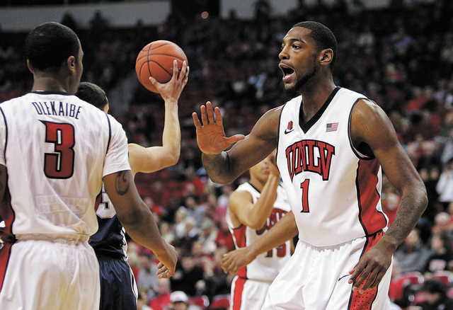 UNLV forward Roscoe Smith (1) says the Rebels’ morale has improved after a weekend off. “I feel like we’re motivated,” he says. “We’re headed in the right direction.” (John Locher/La ...