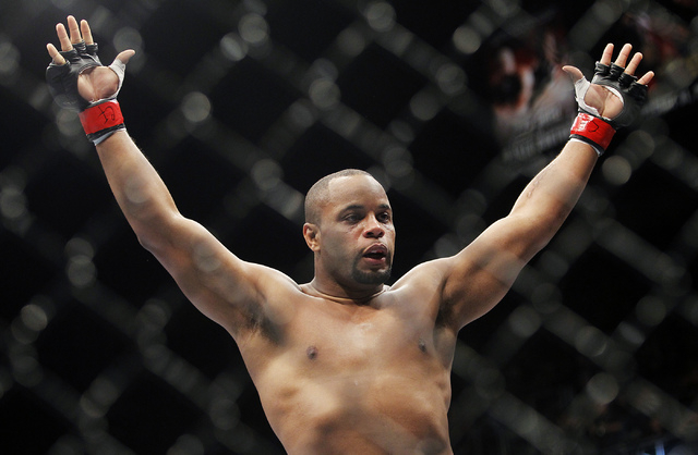 Daniel Cormier celebrates after defeating Patrick Cummins by TKO during UFC 170 at the Mandalay Bay Events Center in Las Vegas on Saturday night, Feb. 22, 2014.  (Jason Bean/Las Vegas Review-Journal)