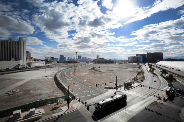 An empty lot where a proposed $390 million downtown arena is seen near Symphony Park on Monday, Feb. 3, 2014. The city of Las Vegas recently gave the Cordish Companies a four-month extension to fi ...