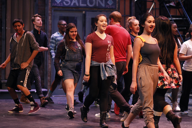 Members of the cast rehearse for the musical "In the Heights" at the Lowden Theater at the Las Vegas Academy in Las Vegas Wednesday, Feb. 12, 2014. (John Locher/Las Vegas Review-Journal)