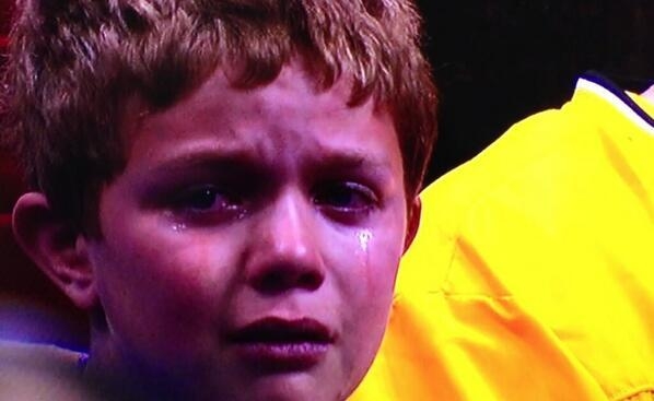 This little guy, now known as #CryingKansasKid on Twitter, was upset the second-seeded Jayhawks could not handle Stanford in Sunday's NCAA Tournament game in St. Louis.