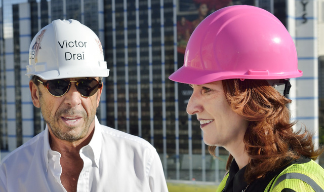 Victor Drai, left, and Karie Hall, vice president and general manager of The Cromwell, tour the construction site for Drai's Beachclub and Nightclub on the roof of The Cromwell, 3595 Las Vegas Blv ...