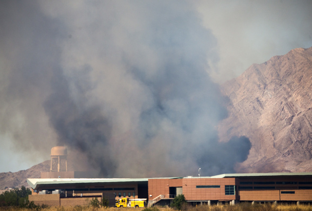 A fire as seen Monday, March, 24, 2014 near the Nature Center at the Clark County Wetlands Park.
(Jeff Scheid/Las Vegas Review-Journal)