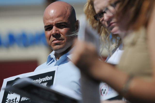 Immigration Reform for Nevada supporter Robert Telles is seen during a fasting event outside of the office of U.S. Rep. Joe Heck, R-Nev., in protest of the Congress not taking action on a comprehe ...