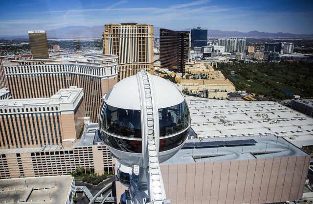 The view of the Las Vegas Strip from the High Roller at The Linq as seen Monday, March 31, 2014. The world's tallest observation wheel opened to the public today.(Jeff Scheid/Las Vegas Review-Journal)