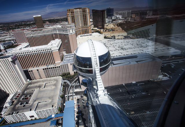 The view of the Las Vegas Strip from the High Roller at The Linq as seen Monday, March 31, 2014. The world's tallest observation wheel opened to the public today.(Jeff Scheid/Las Vegas Review-Journal)
