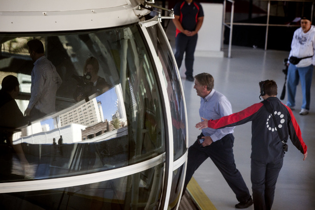 People board  the High Roller at The Linq on Monday, March 31, 2014. The world's tallest observation wheel opened to the public today.(Jeff Scheid/Las Vegas Review-Journal)