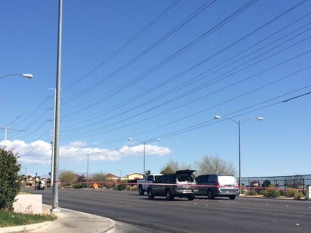 One person died in a single-vehicle rollover on southbound Durango Drive, south of Desert Inn Road, on Saturday. (Stephanie Grimes/Las Vegas Review-Journal)