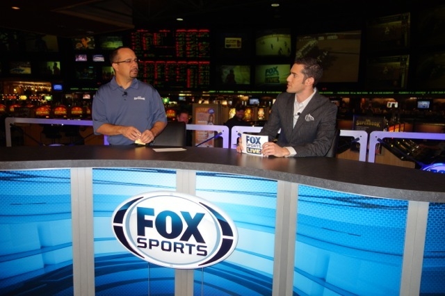 a Fox Sports 1 anchor desk was set up near the deli at the LVH’s Superbook for the NCAA Tournament. (Courtesy)