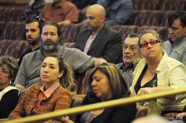 Attendees listen during a public meeting on a new ordinance that would allow dispensaries for medical marijuana in Clark County at the Clark County Government Center in Las Vegas Wednesday, March ...