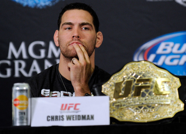 UFC middleweight champ Chris Weidman was to fight Lyoto Machida at UFC 173 on May 24 at MGM Grand. The fight is now expected to headline UFC 175 on July 5 at Mandalay Bay. (David Becker/Las Vegas  ...