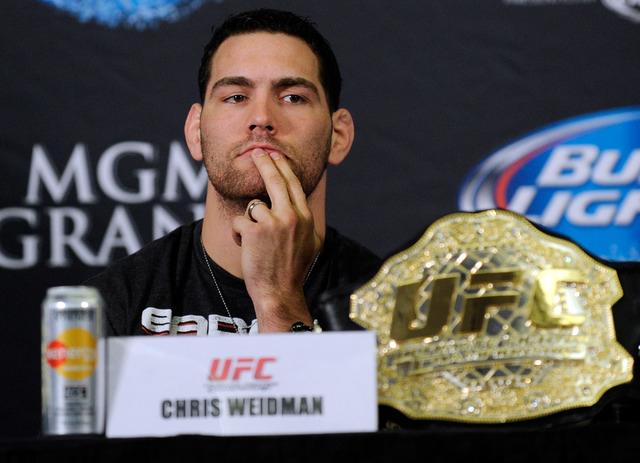 UFC middleweight champ Chris Weidman was to fight Lyoto Machida at UFC 173 on May 24 at MGM Grand. The fight is now expected to headline UFC 175 on July 5 at Mandalay Bay. (David Becker/Las Vegas ...
