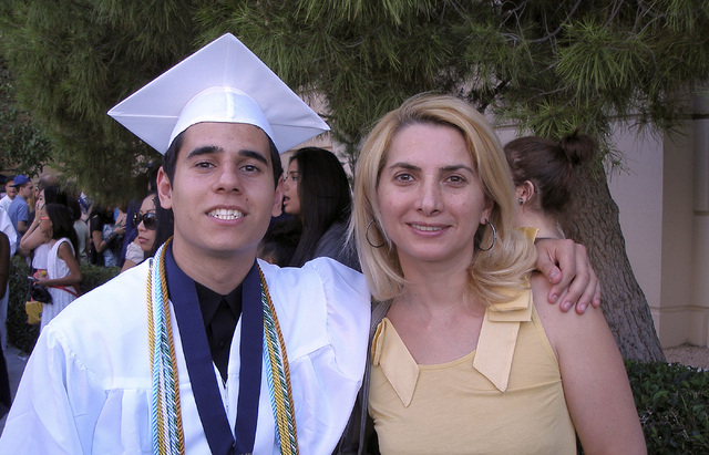 Arthur Marutyan, left, with his mother, Irma Mkrtchyan, at his graduation, in an undated family photo. Irma Mkrtchyan has been missing since Jan. 19. (Courtesy/Ara Marutyan)