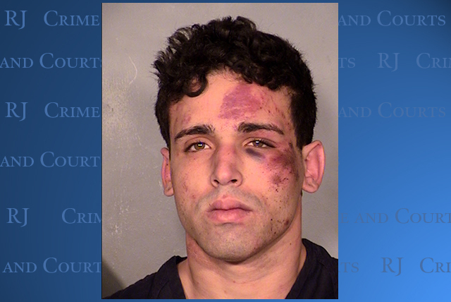 Joey Kadmiri, 24, of Las Vegas was roughed up by members of “Thunder From Down Under” after police said he stole some of their costumes and makeup. (Courtesy/LVMPD)