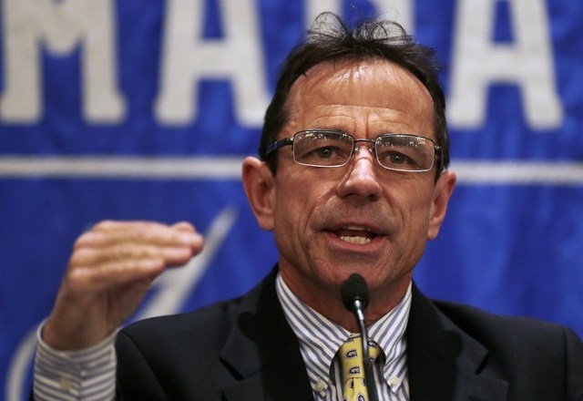 Boston Marathon Race Director Dave McGillivray speaks during a news conference in preparation for the Boston Marathon, Wednesday, April 16, 2014, in Boston. (AP Photo/Charles Krupa)