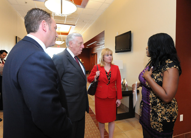 U.S. House minority whip Steny Hoyer, D-Md., second from left, and Nevada congressional candidate Erin Bilbray, second from right, tour the Culinary Training Academy in Las Vegas, Monday, April 21 ...