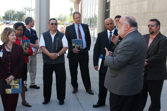 North Las Vegas Mayor John Lee, center, takes a tour of the College of Southern Nevada Cheyenne Campus for local high school principals, on Friday, March 28 in North Las Vegas. The tour is a resul ...