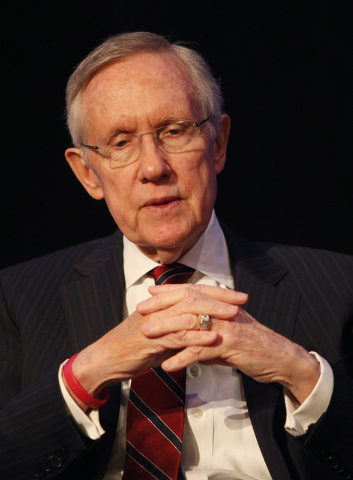 U.S. Sen. Harry Reid, D-Nev., speaks at the Las Vegas Review-Journal's Hashtags & Headlines event at Paris Hotel & Casino in Las Vegas on Thursday. (John Locher/Las Vegas Review-Journal)
