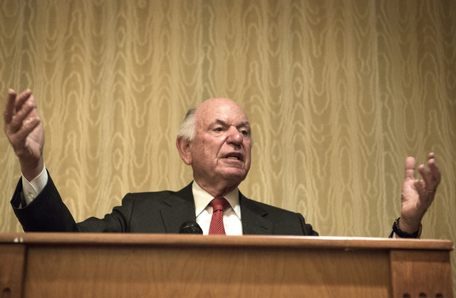 Mike Leven, president and chief operating officer of Las Vegas Sands Corp., speaks at a VIP breakfast at South Point hotel-casino on Friday, April 11, 2014. The event to kick off this weekend's Ne ...