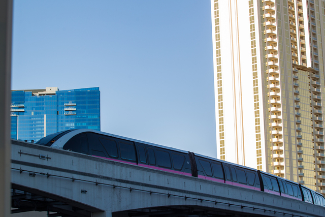 The Las Vegas Monorail heads southbound towards the MGM Grand in Las Vegas on Wednesday, Jan. 15. (Chase Stevens/Las Vegas Review-Journal)