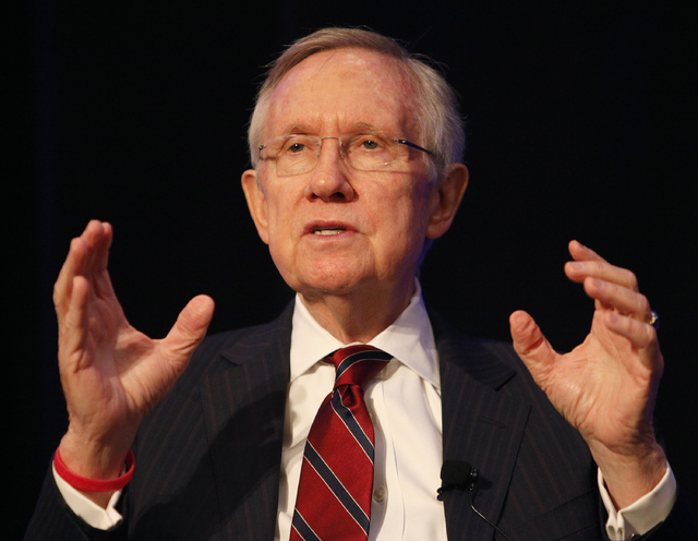 U.S. Sen. Harry Reid, D-Nev., speaks at the Las Vegas Review-Journal's Hashtags & Headlines event at Paris Hotel & Casino in Las Vegas on Thursday. (John Locher/Las Vegas Review-Journal)