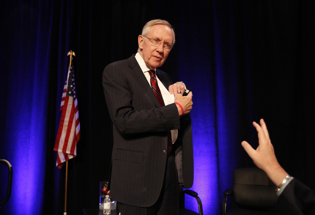 U.S. Sen. Harry Reid, D-Nev., meets with people after the Las Vegas Review-Journal'sHashtags & Headlines event at Paris Hotel & Casino in Las Vegas on Thursday. (John Locher/Las Vegas Review-Journal)