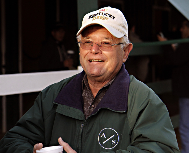 Kentucky Derby and Preakness Stakes winning trainer Art Sherman smiles at the stakes barn at Pimlico Race Course in Baltimore, Sunday, May 18, 2014 after heavy favorite California Chrome won the 1 ...