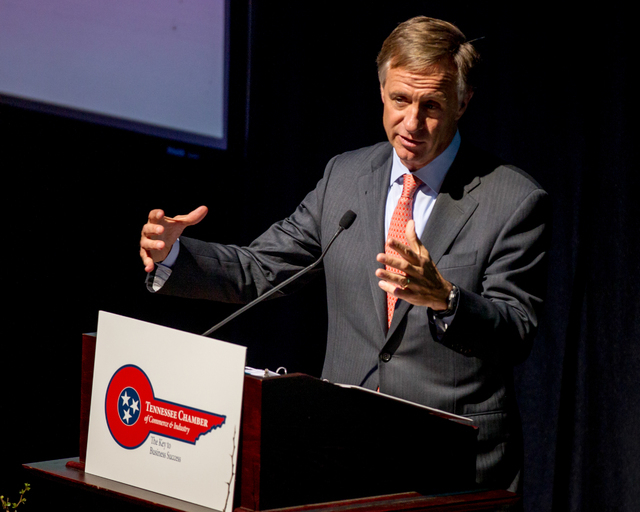 In this March 25, 2014, file photo, Tennessee Gov. Bill Haslam speaks at a luncheon in Nashville, Tenn. The Republican governor on Thursday, May 22, 2014, signed a bill into law to allow the state ...