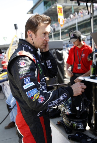 Kurt Busch prepares to drive on the final day of practice for the Indianapolis 500 IndyCar auto race at the Indianapolis Motor Speedway in Indianapolis, Friday, May 23, 2014. The 98th running of t ...