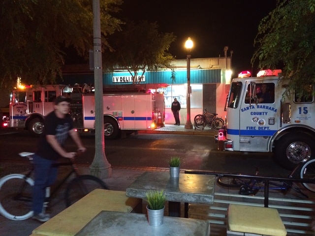 Fire trucks are parked outside the IV Deli Mart on Pardell Road in Isla Vista, Calif., Friday, May 23, 2014, after a drive-by shooter went on a rampage near a Santa Barbara university campus that  ...