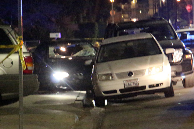 In this image provided by KEYT-TV, a car window is shot out after a mass shooting near the campus of the University of Santa Barbara in Isla Vista, Calif., Friday, May 23, 2014. A drive-by shoote ...