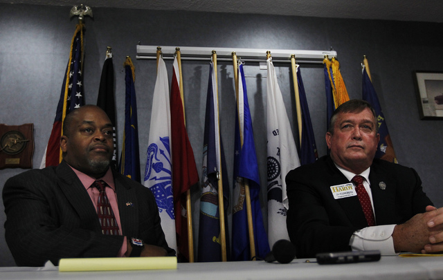 Republican Congressional District 4 candidates Niger Innis ,left, and Cresent Hardy are seen in a debate at the Mesquite Veteran's Center on April 3, 2014. They are set to debate Friday for the fo ...