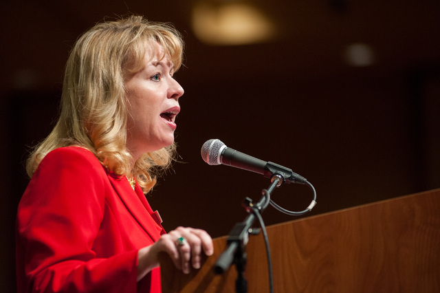 Congressional candidate Erin Bilbray speaks during the Clark County Democratic Party convention at the Tropicana on May 3, 2014. A poll by the Bilbray campaign says her race against incumbent Rep. ...