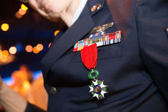 Davis B. Leonard wears his Legion of Honor medal after a presentation ceremony at the Silverton on Friday, May 30, 2014. (Samantha Clemens-Kerbs/Las Vegas Review-Journal)