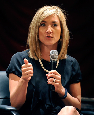 Karen Griffin, spokesperson for Coalition to Defeat the Margin Tax Initiative, speaks during the monthly Hashtags & Headlines luncheon at the Texas Station on Monday, May 19, 2014. (David Becker/L ...