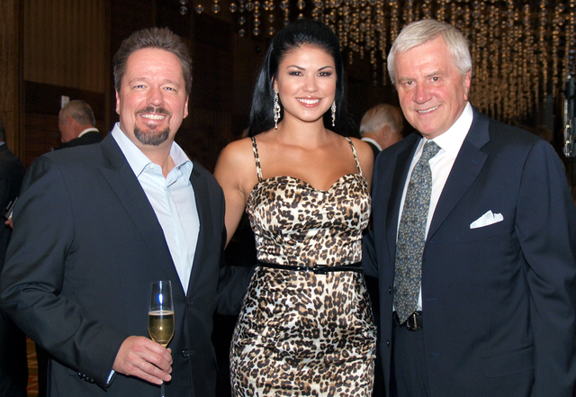 Terry Fator, from left, Taylor Makakoa, and Sig Rogich