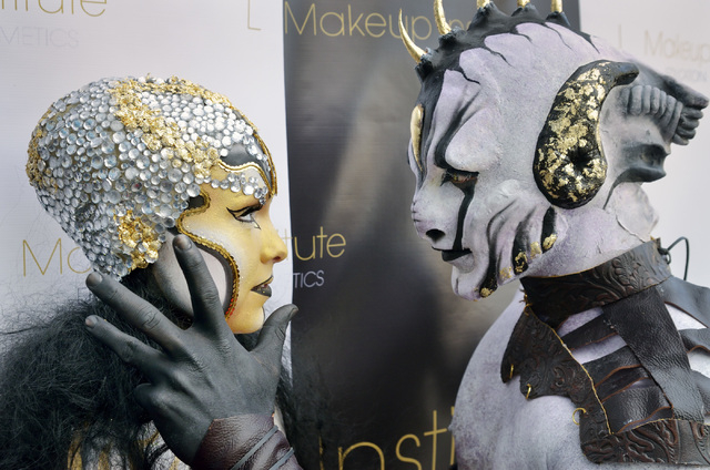 Kassidy Ringo, left, and Alain Lavalle are shown during a grand opening at the L Makeup Institute at 5525 S. Decatur Blvd. in Las Vegas on Wednesday, May 21, 2014. In addition to a retail store an ...