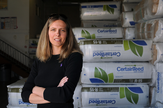 Rebecca Merrihew, co-owner of Red Rock Insulation in Las Vegas, poses for a portrait at their warehouse Friday, May 9, 2014. (Erik Verduzco/Las Vegas Review-Journal)