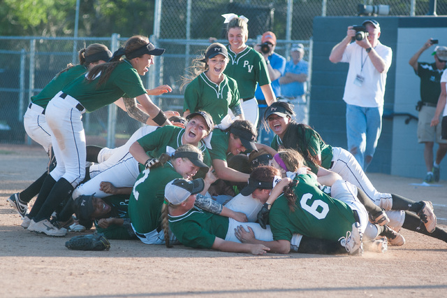 Palo Verde rushes the field after defeating Reed 12-8 to capture the Division I state title on Saturday. (Kevin Clifford/Special to the Review-Journal)