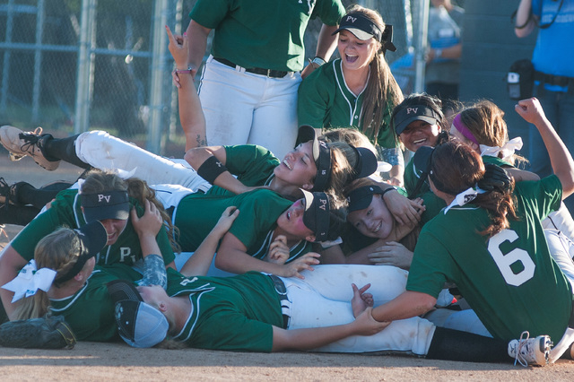 Palo Verde rushes the field after defeating Reed 12-8 to capture the Division I state title on Saturday. (Kevin Clifford/Special to the Review-Journal)
