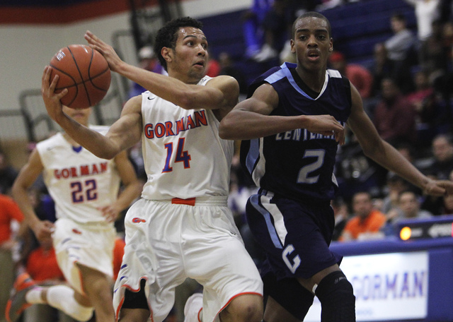 Bishop Gorman senior point guard Noah Robotham (14), the Review-Journal's state player of the year, committed to Akron on Friday. (Jason Bean/Las Vegas Review-Journal)