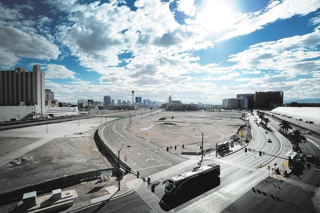 An empty lot where a proposed $390 million downtown arena is seen near Symphony Park on Monday, Feb. 3, 2014. The city of Las Vegas recently gave the Cordish Companies a four-month extension to fi ...