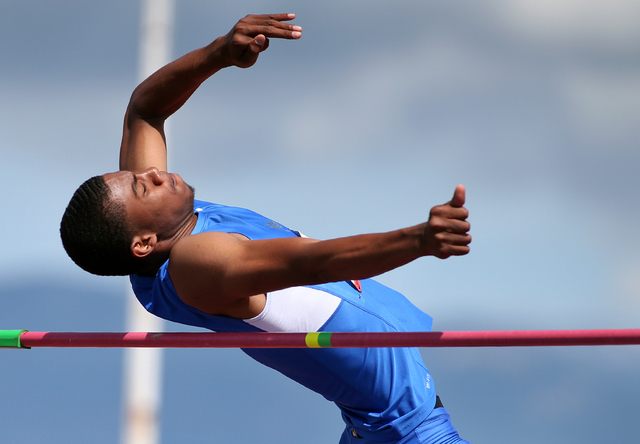 Bishop Gorman's Randall Cunningham won the state title in the Division I boys high jump with a height of 6 feet, 11 at the state track meet on Saturday. (Cathleen Allison/Special to the Review-Jou ...