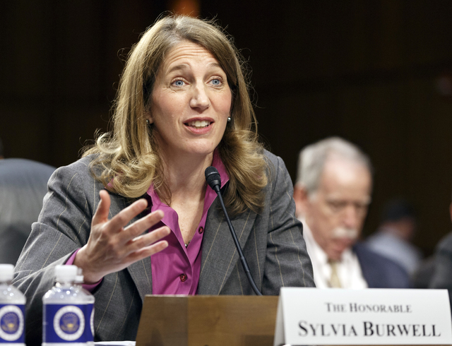 This May 14, 2014 file photo shows Sylvia Mathews Burwell, President Barack Obamas nominee to become secretary of Health and Human Services testifying on Capitol Hill in Washington. More than 2 mi ...