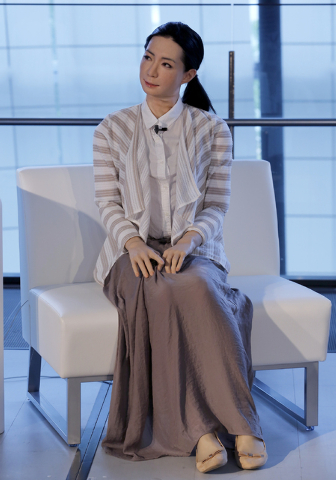 A female-announcer robot called Otonaroid speaks during a press event at the National Museum of Emerging Science and Innovation Miraikan in Tokyo Tuesday, June 24, 2014. The latest creations from  ...