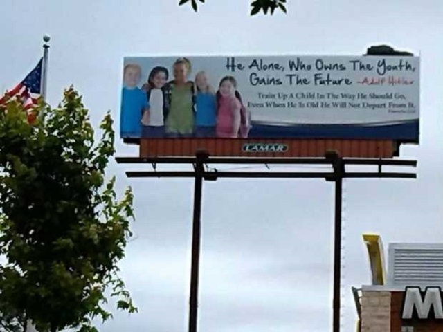 A Life Savers Ministries billboard in Alabama was taken down after causing an uproar with an Adolf Hitler quote. (Gawker)